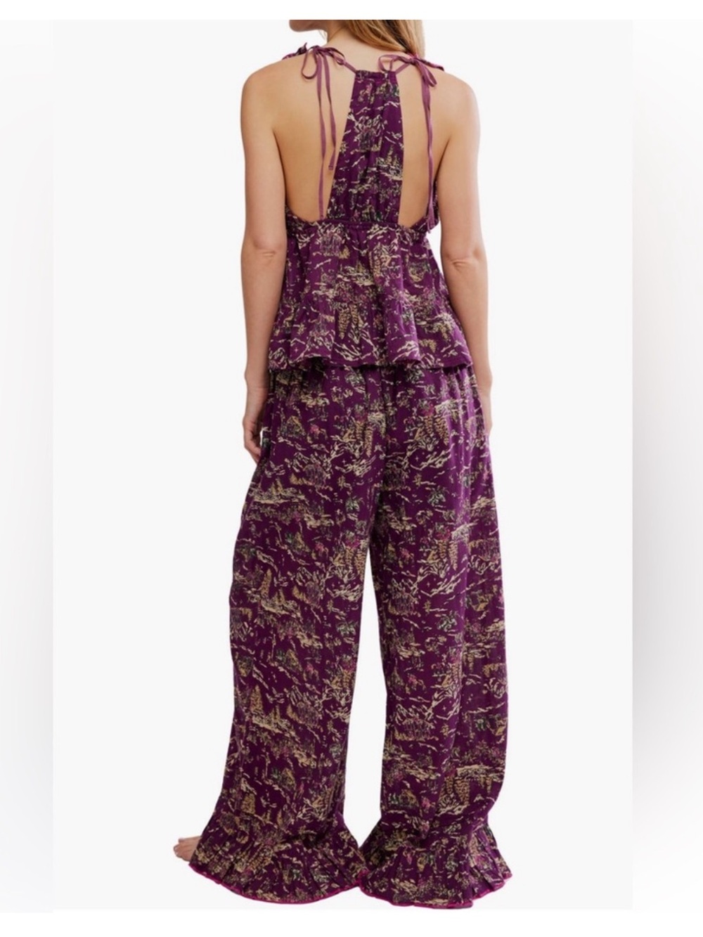 Free People Tangled Lights Ruffle Pajamas Plum - Picture 3 of 11
